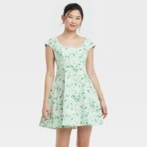A New Day NWT Women's Corset Woven Mini A-Line Dress Green Floral Size 10